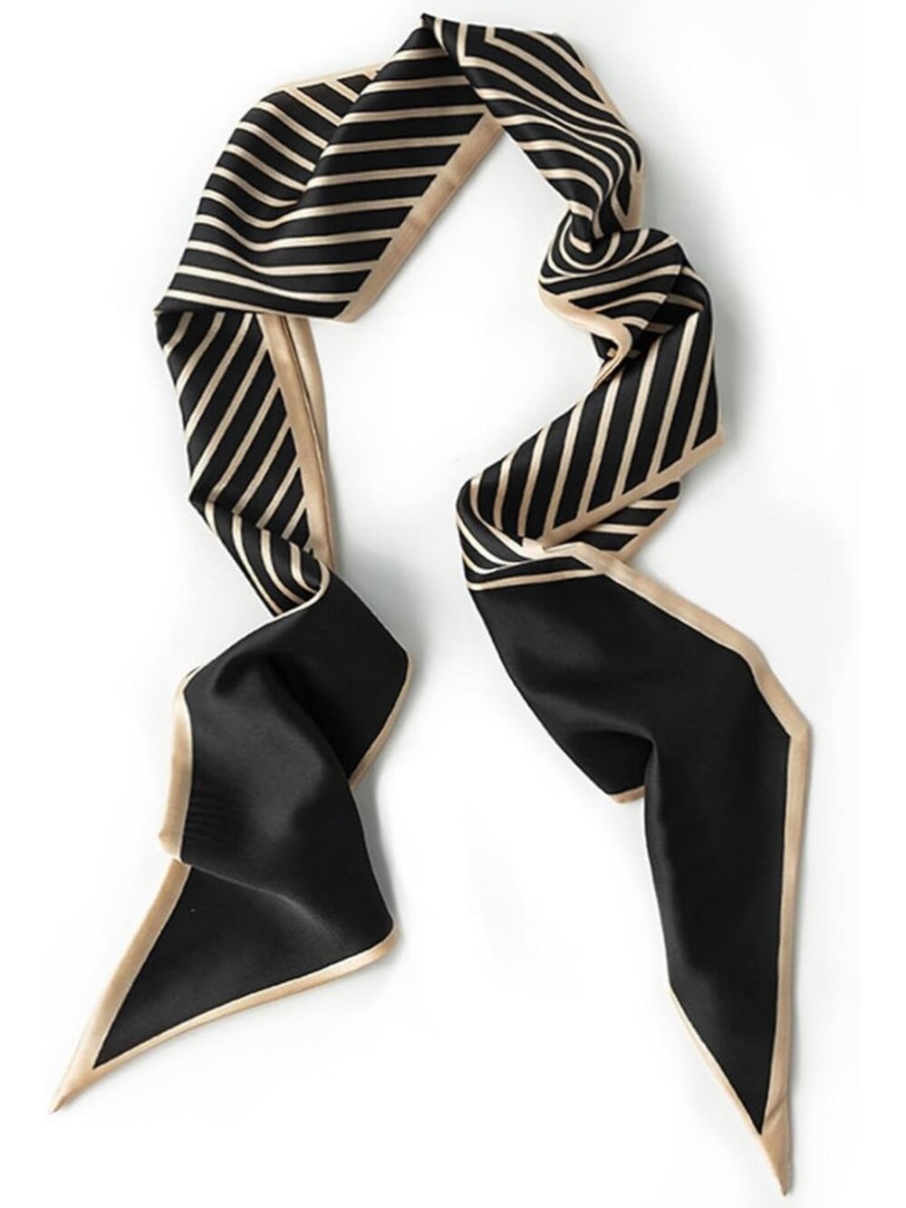 Women's Black Gold Twill Fashion Elegant Oblique Angle Scarves Bag Scarfs